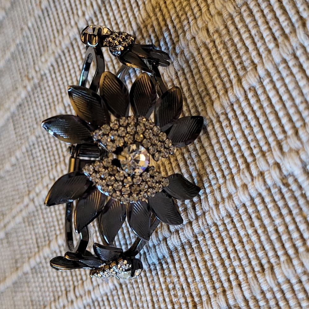 Beautiful Rhinestone Gunmetal Toned Cuff Bracelet